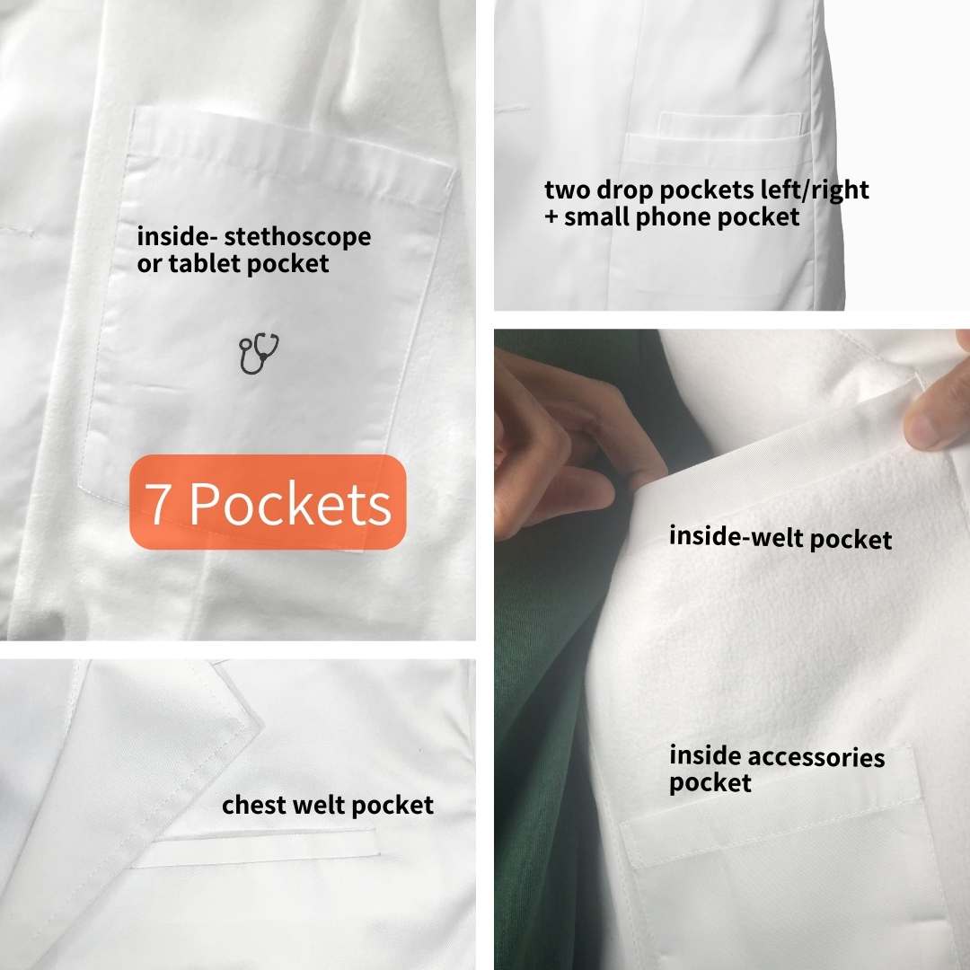 6 pockets in warm lab coat for busy healthcare professionals